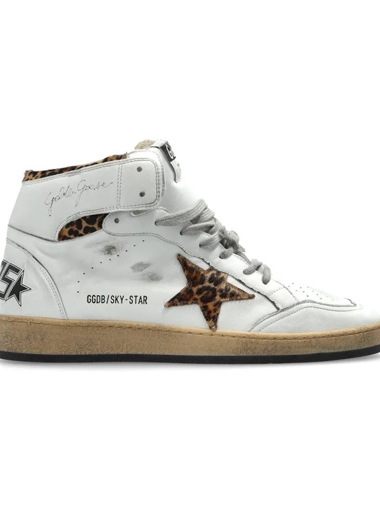 Golden Goose Shoes - Golden Goose Sky-star High-Top Sneakers with Leopard Print Star Accent